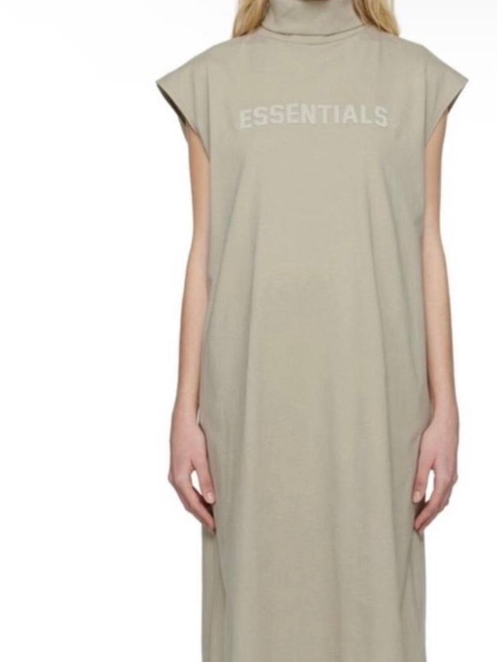 Essentials Sleeveless Turtleneck Chemise in Light Beige